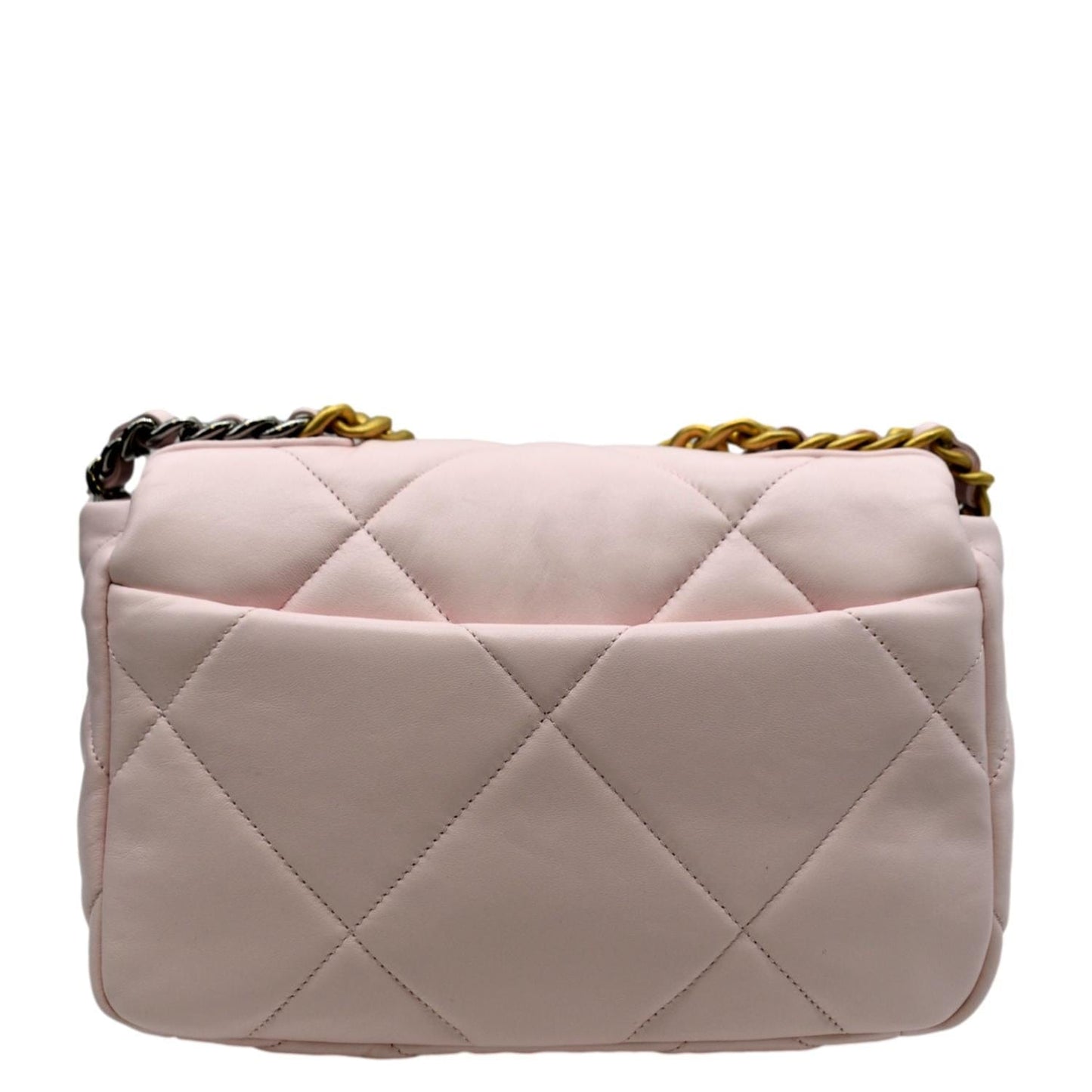 Luxury Chanel 19 Medium Flap Quilted Lambskin Leather Shoulder Bag Light Pink