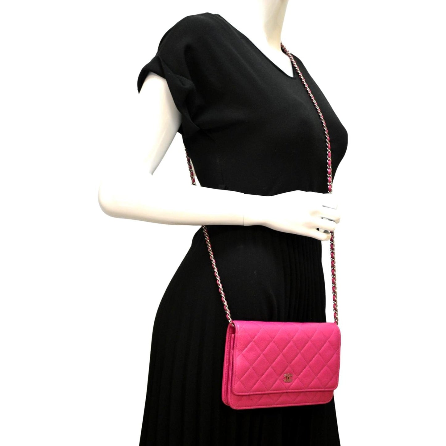 Luxury Chanel WOC Quilted Caviar Leather Crossbody Wallet Pink
