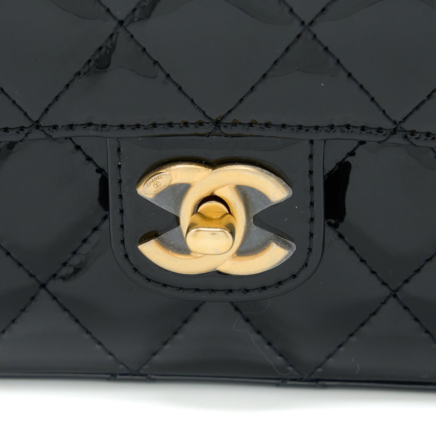 Chanel 22K Retro Classic New Square Mini Flap Bag Patent Black Brushed GHW (Microchip)