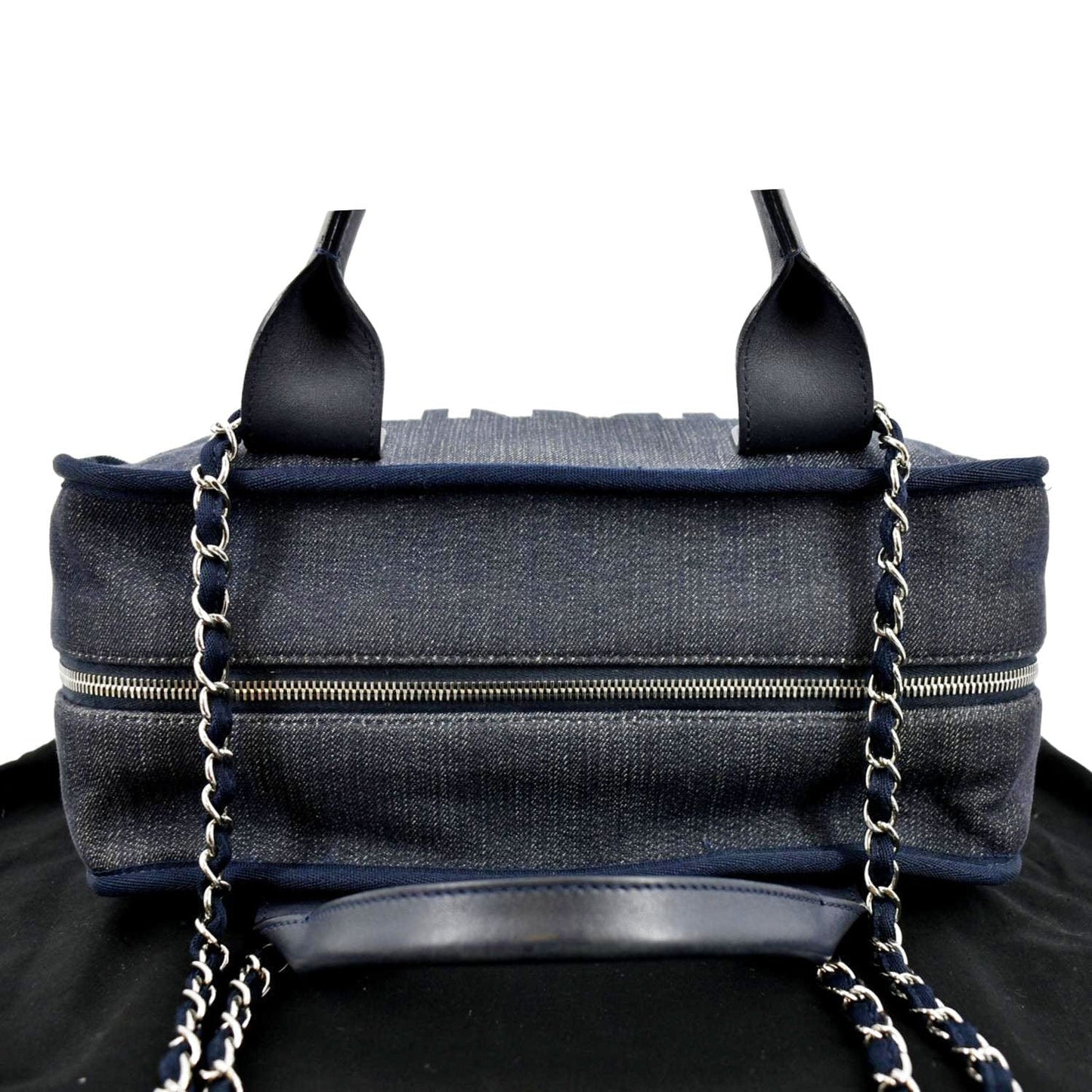 Luxury Chanel Deauville Medium Bowling Denim Shoulder Bag Blue