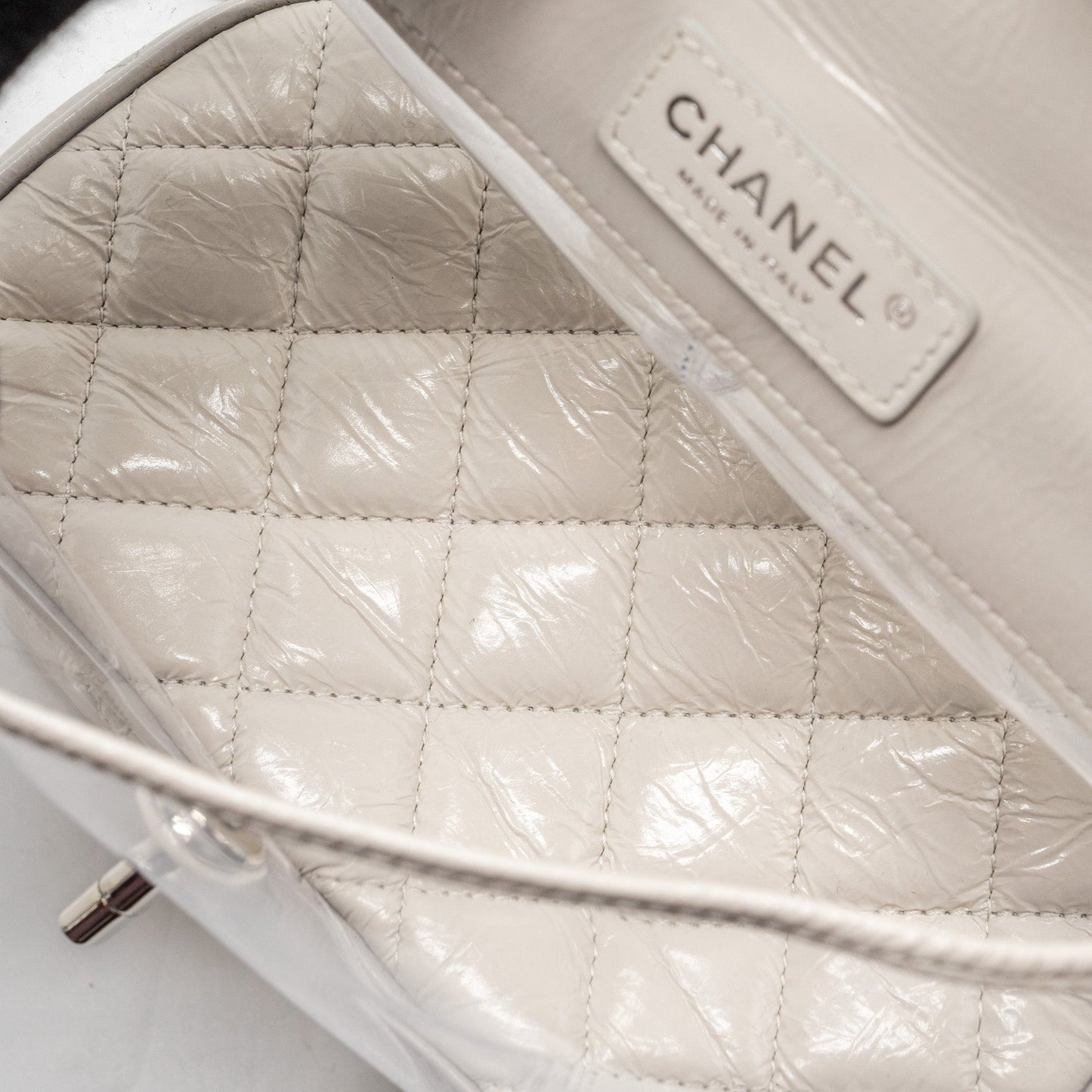 CHANEL TRANSPARENT BACKPACK PVC/SHINY CALFSKIN WHITE SHW