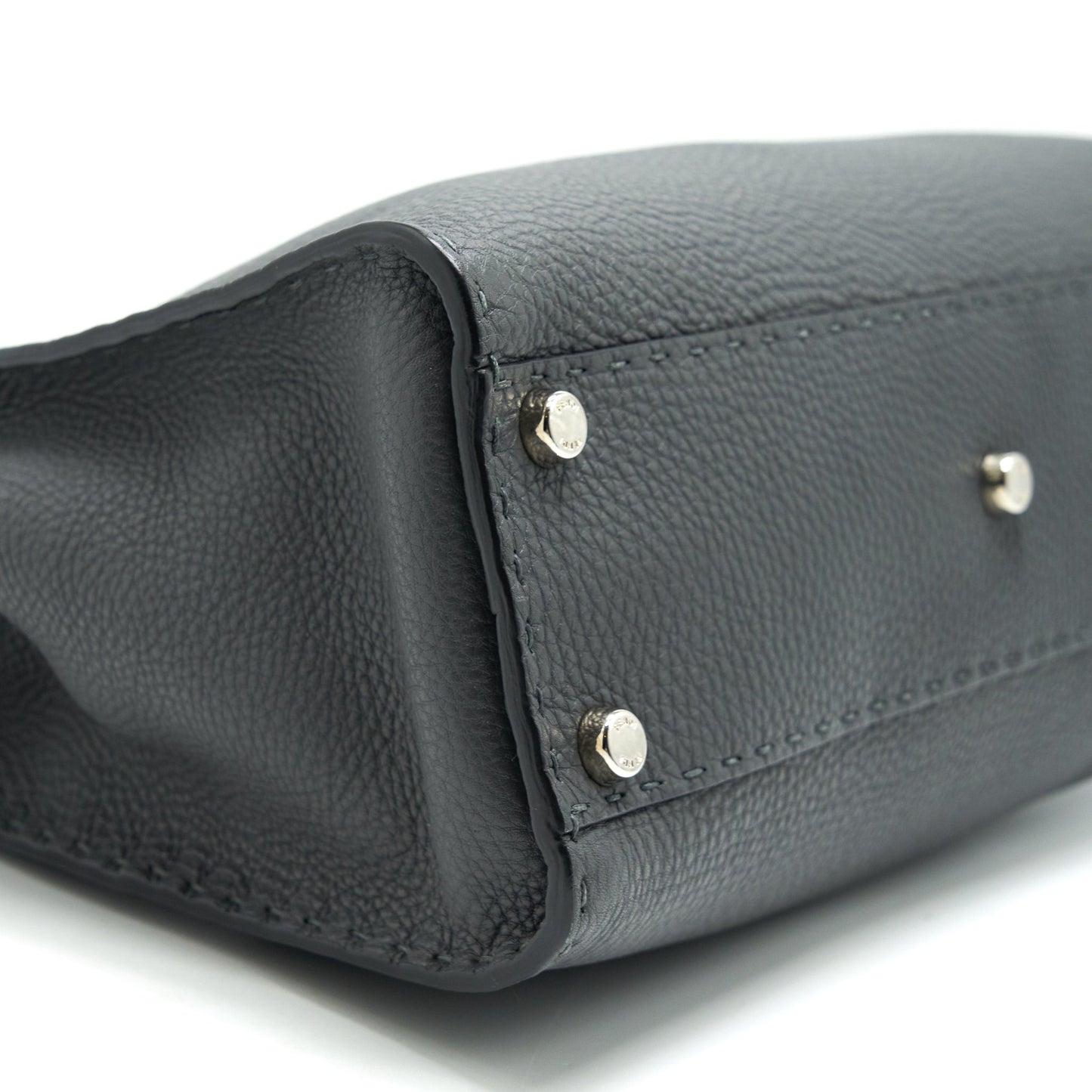 Fendi Grained Calfskin Medium Peekaboo Tote Bag Dark Grey SHW