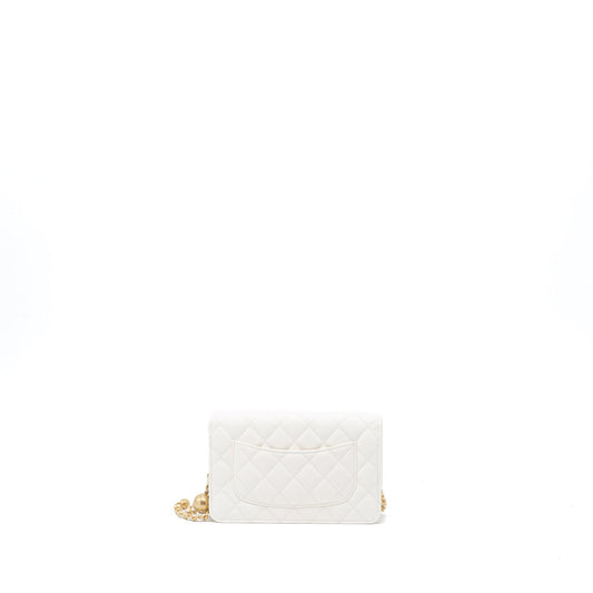Chanel Pearl Crush Wallet on Chain Lambskin White GHW (Microchip)