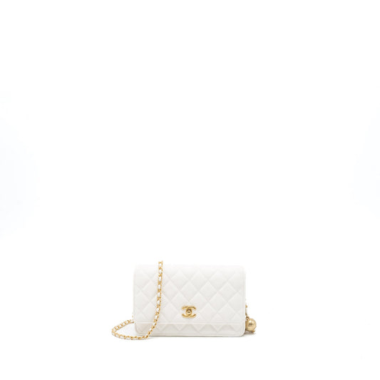 Chanel Pearl Crush Wallet on Chain Lambskin White GHW (Microchip)