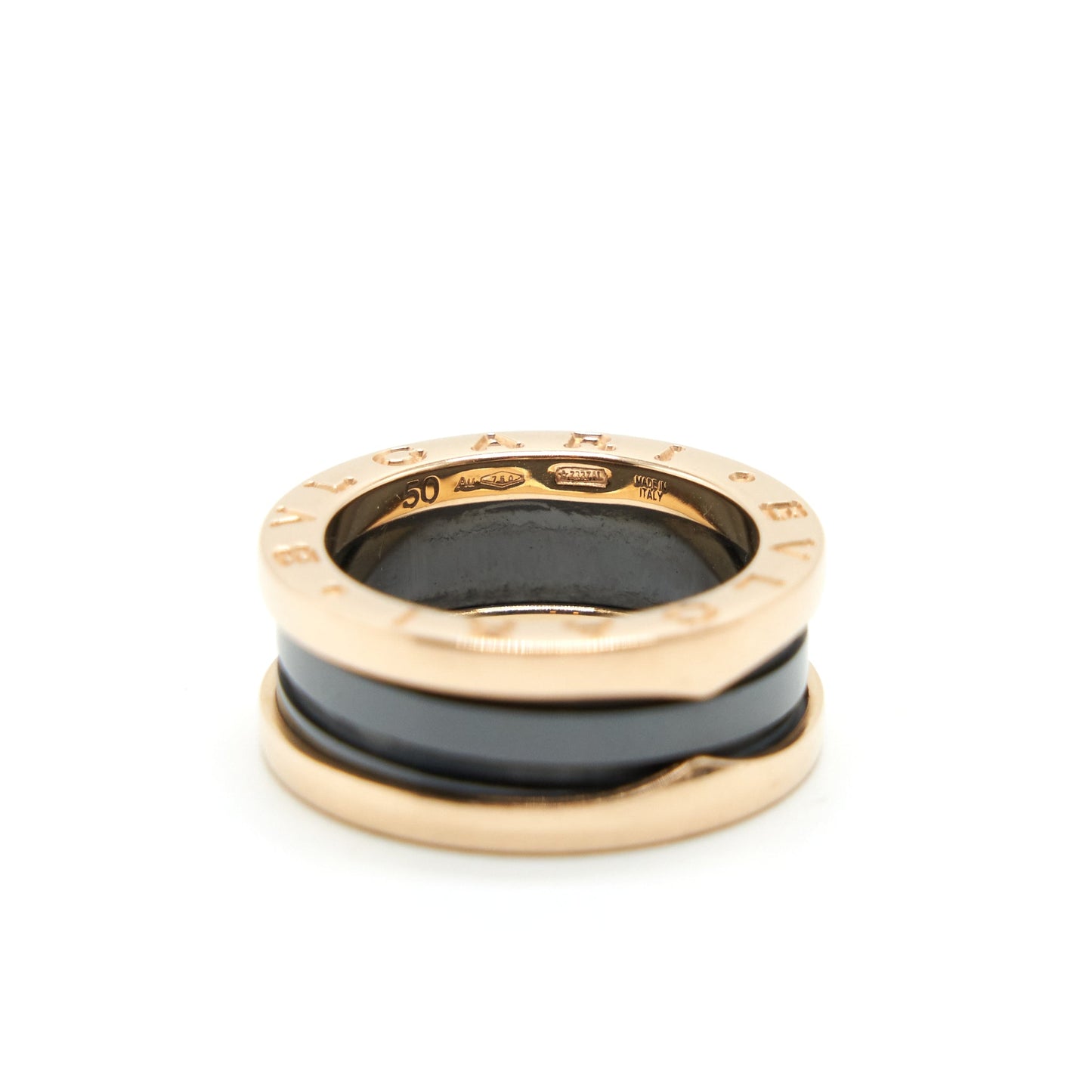 Bvlgari Size 50 B.zero1 Two Band Ring Rosegold / Black Ceramic