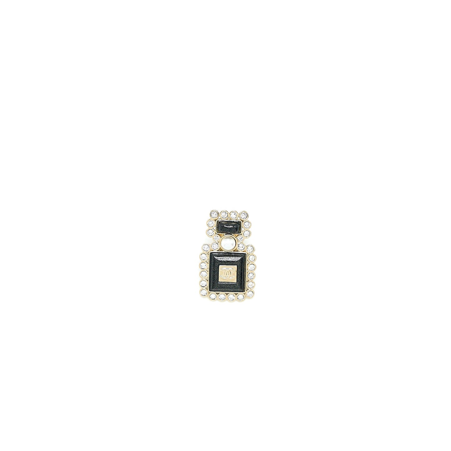 Chanel Perfume Bottle CC Logo Brooch Crystal/Pearl Black Light Gold Tone