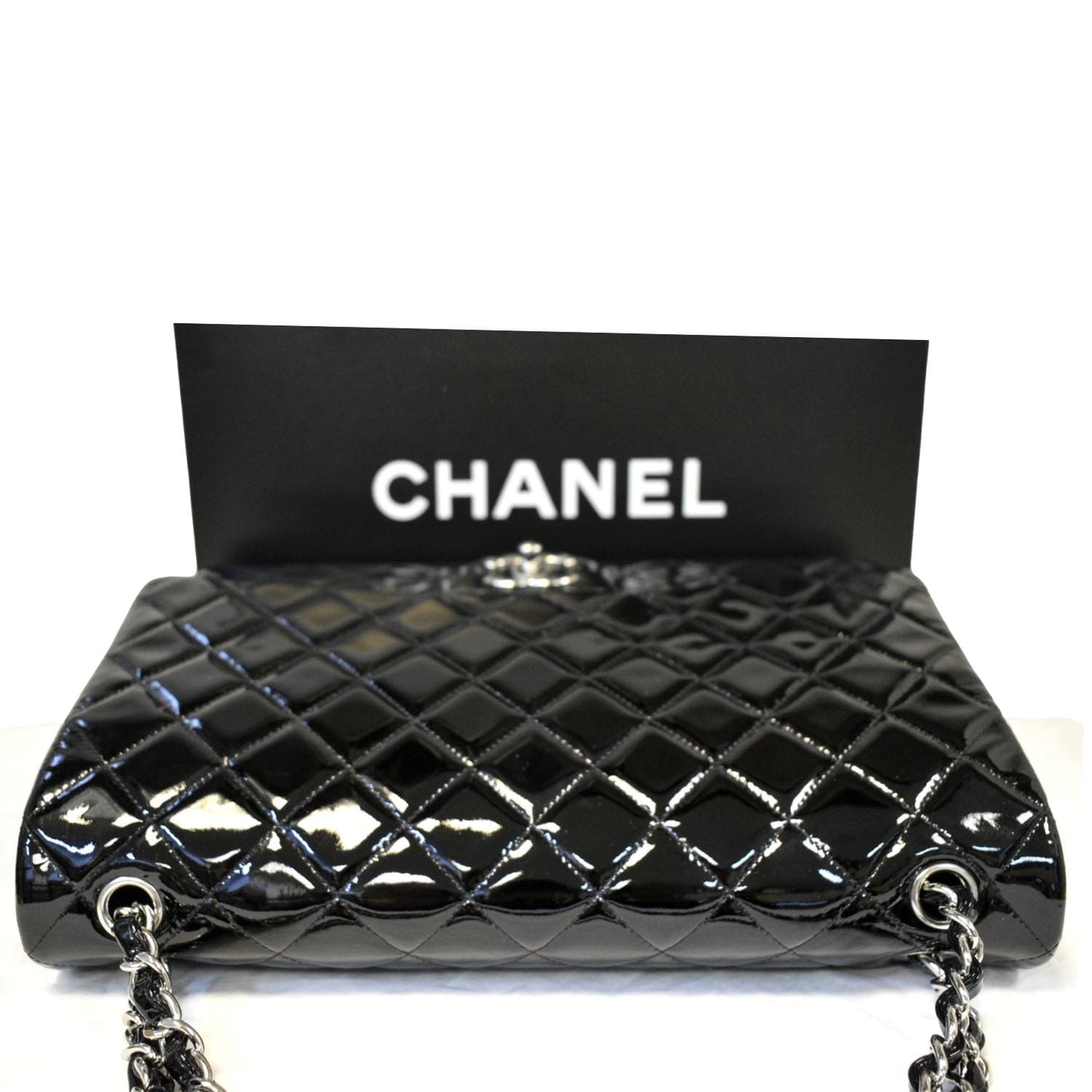 Luxury Chanel Classic Maxi Double Flap Quilted Patent Leather Shoulder Bag Black