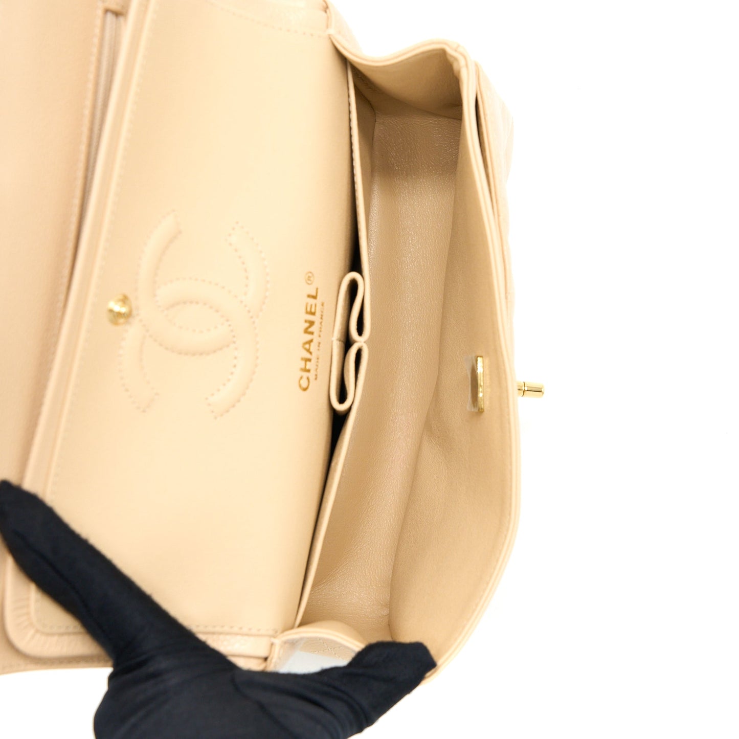 Chanel Small Classic Double Flap Bag Caviar Beige GHW (Microchip)