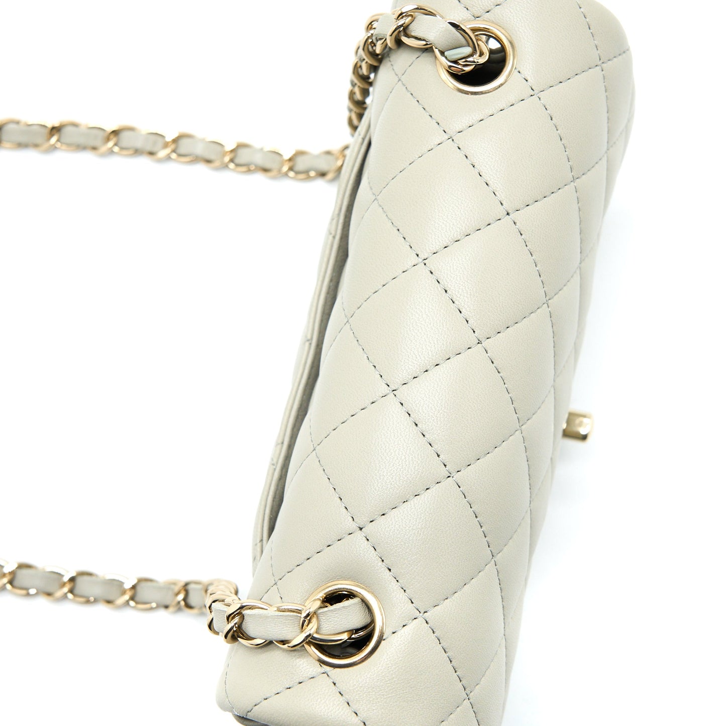 Chanel Mini Rectangular Flap Bag Lambskin Light Grey LGHW (Microchip)