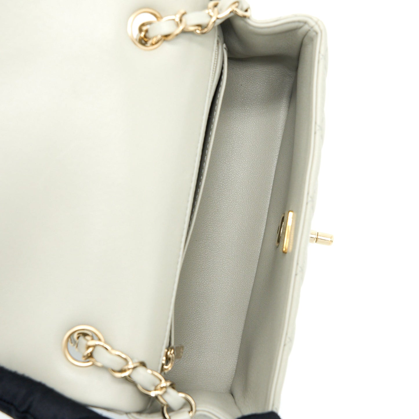 Chanel Mini Rectangular Flap Bag Lambskin Light Grey LGHW (Microchip)