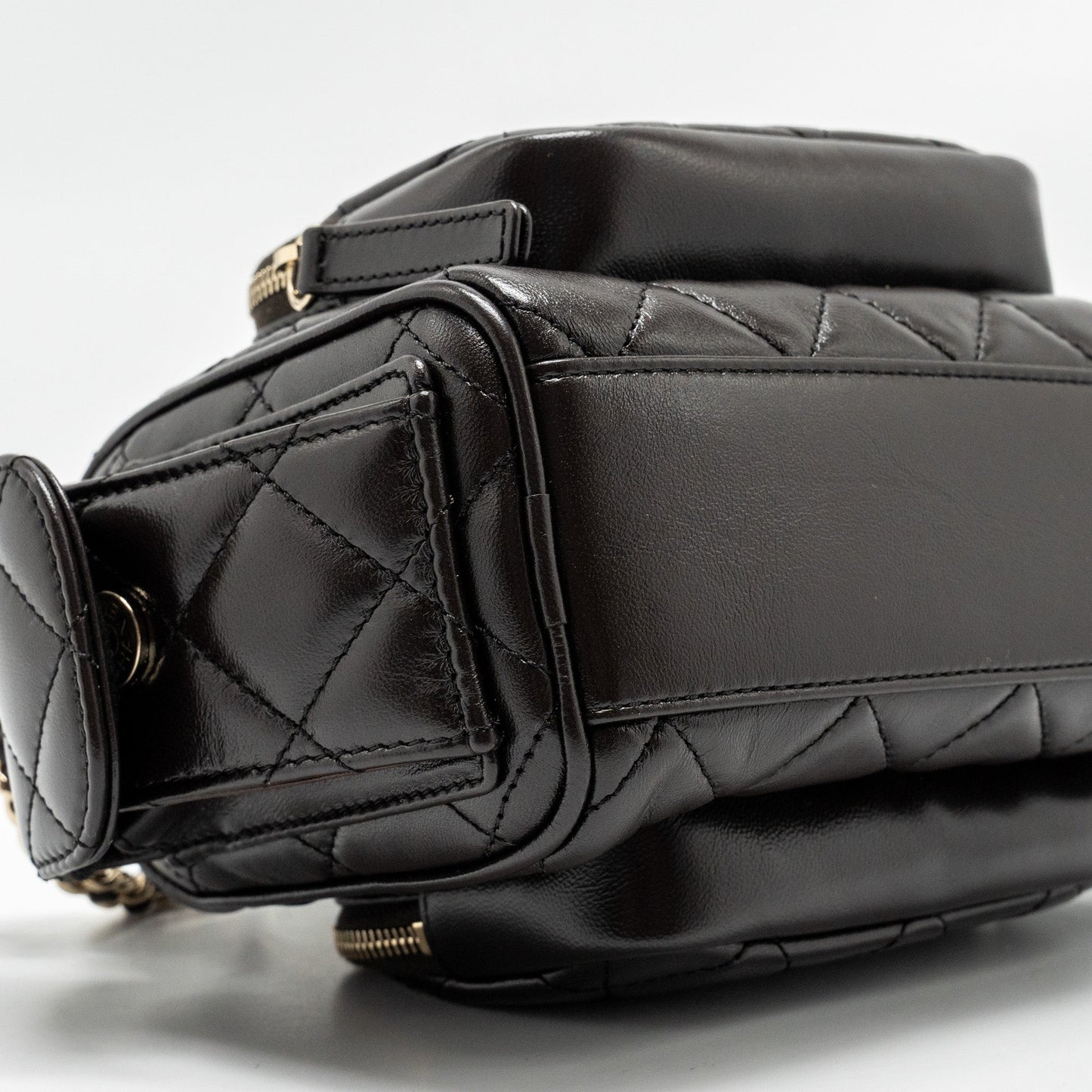 Chanel 24K Small Camera Case Bag Shiny Crumpled Lambskin Dark Brown LGHW (Microchip)
