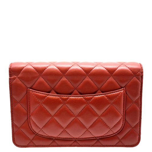 Luxury Chanel WOC Quilted Leather Crossbody Wallet Red
