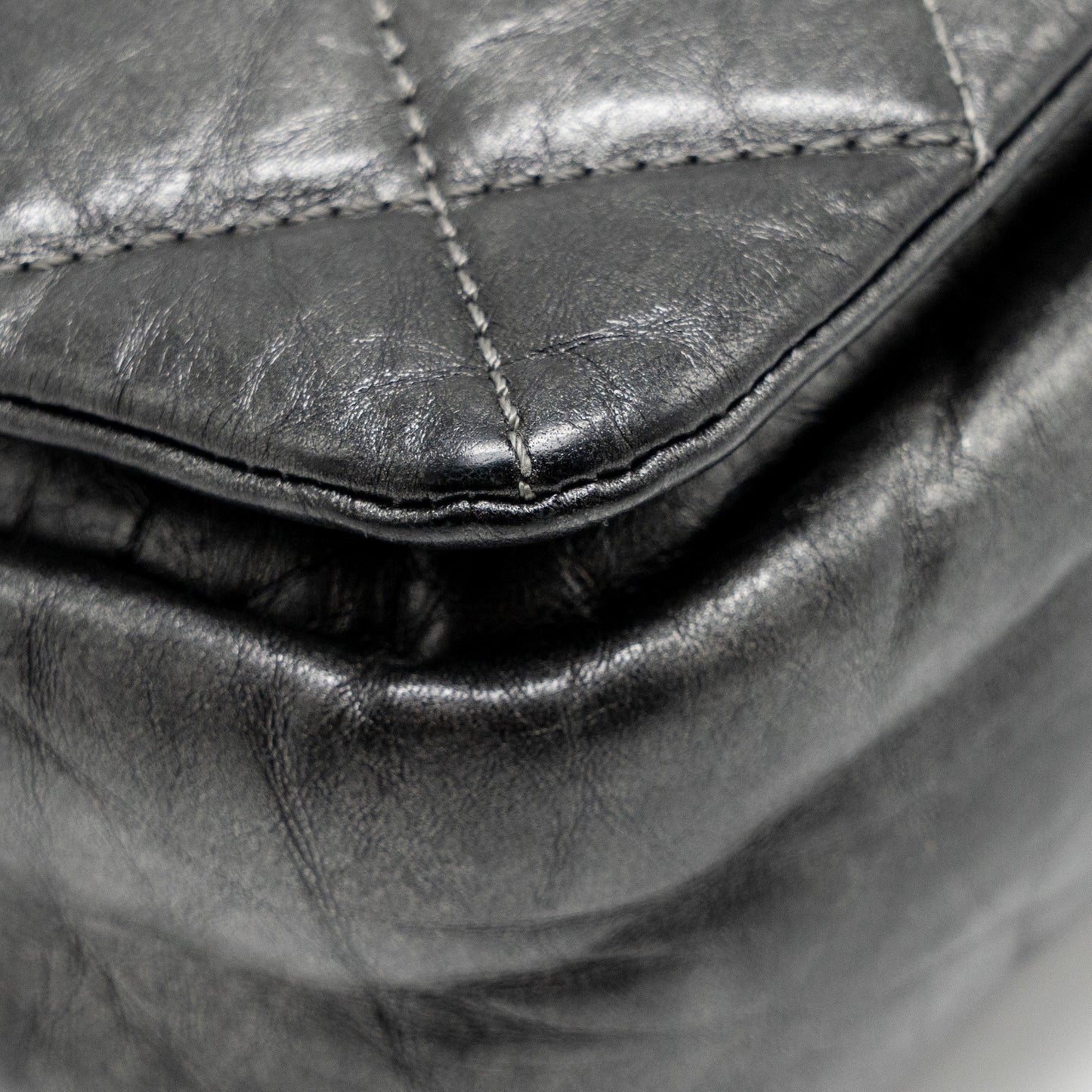 Chanel Detailed Chain Single Flap Bag Calfskin Charcoal Grey SHW