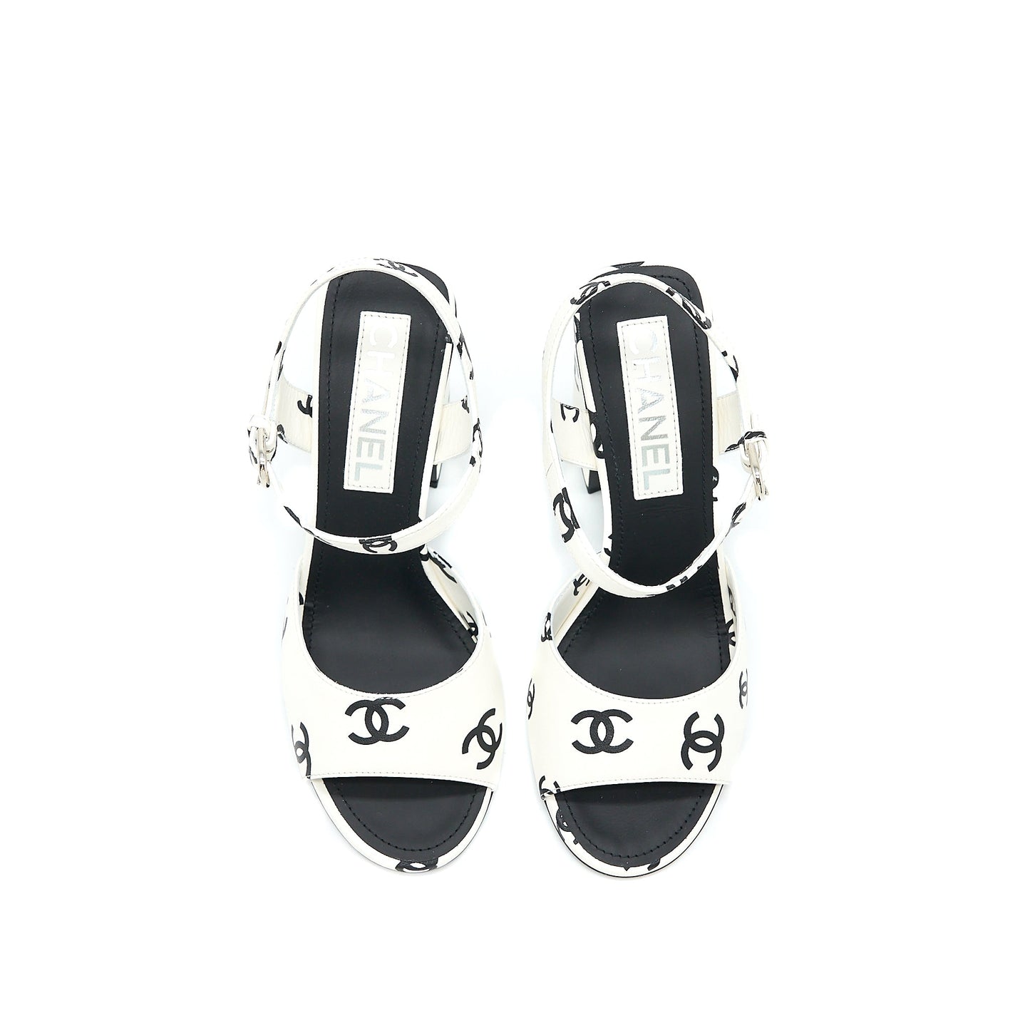 Chanel Size 37 CC Logo Leather Sandal Black/White SHW
