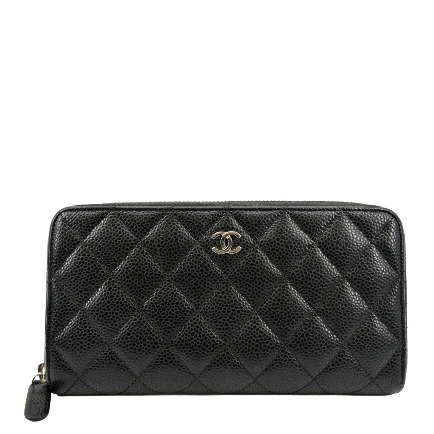 Luxury Chanel Zip Around Quilted Caviar Leather Wallet Black