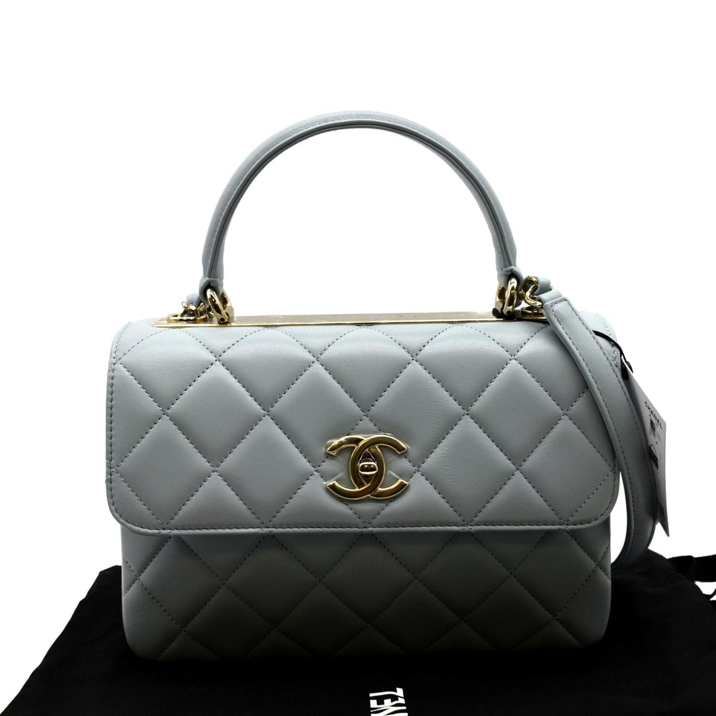 Luxury Chanel Trendy CC Top Handle Flap Quilted Leather Shoulder Bag Light Blue