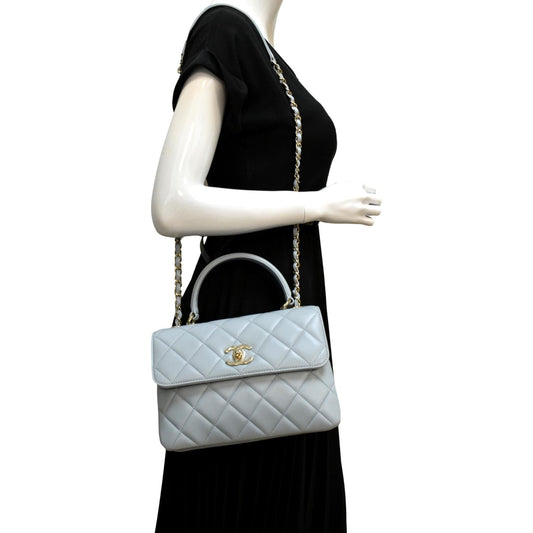 Luxury Chanel Trendy CC Top Handle Flap Quilted Leather Shoulder Bag Light Blue