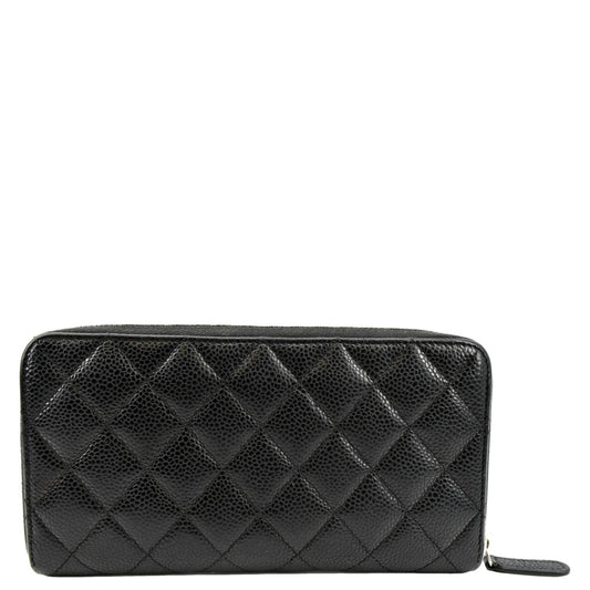 Luxury Chanel Zip Around Quilted Caviar Leather Wallet Black