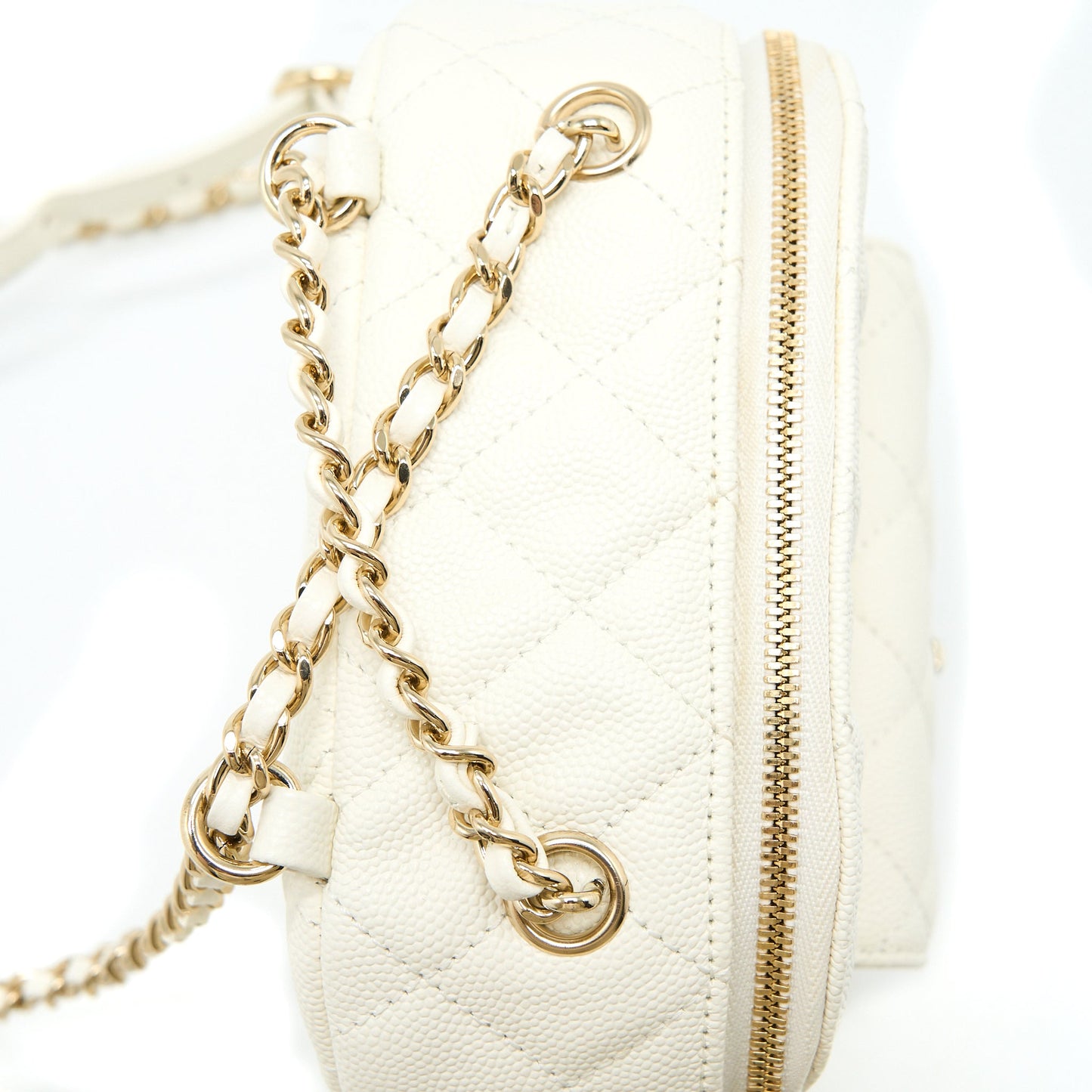 Chanel Quilted Mini CC Day Backpack Caviar White LGHW