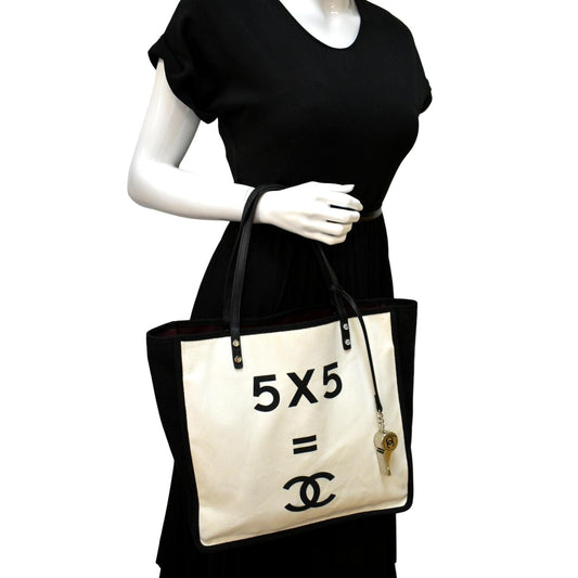 Luxury Chanel 5 x 5 Canvas Tote Bag Ivory