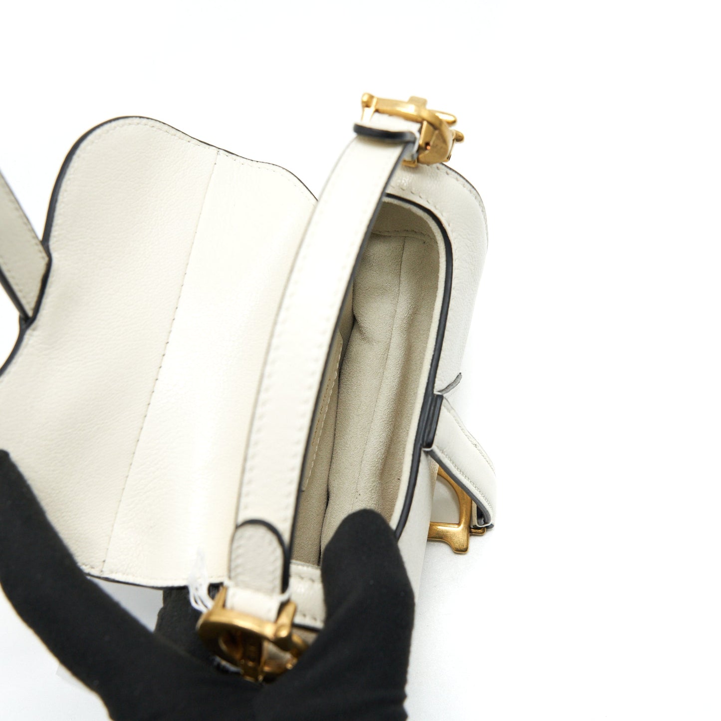 Dior Micro (Super Mini) Saddle Bag Goat Skin White GHW