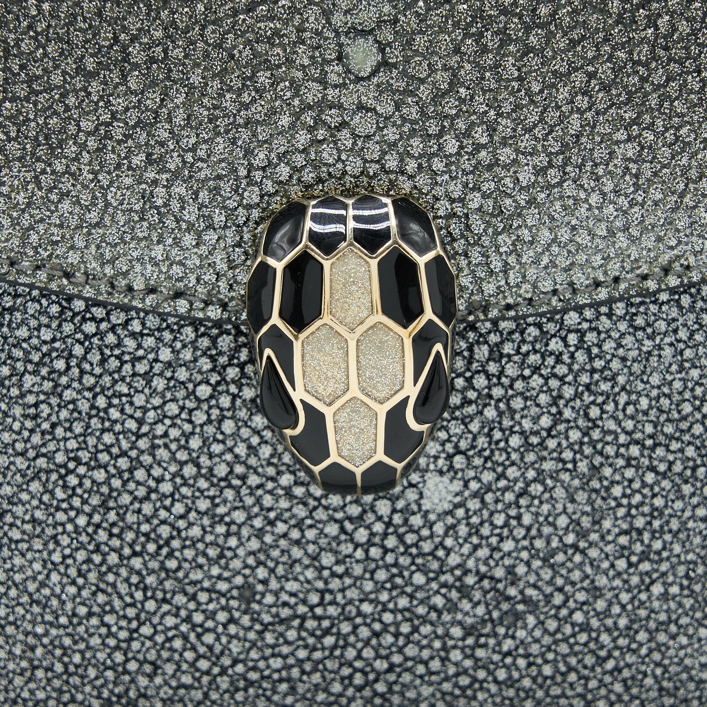 Bvlgari Serpenti Forever Clutch With Chain Stingray Leather Grey LGHW