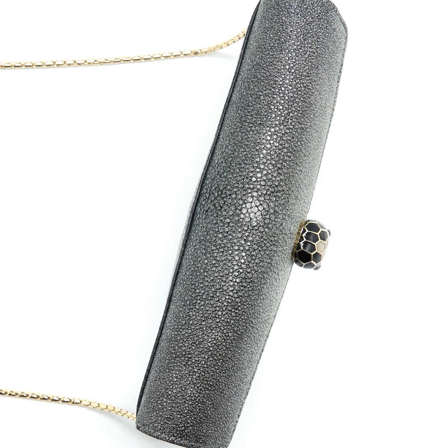 Bvlgari Serpenti Forever Clutch With Chain Stingray Leather Grey LGHW