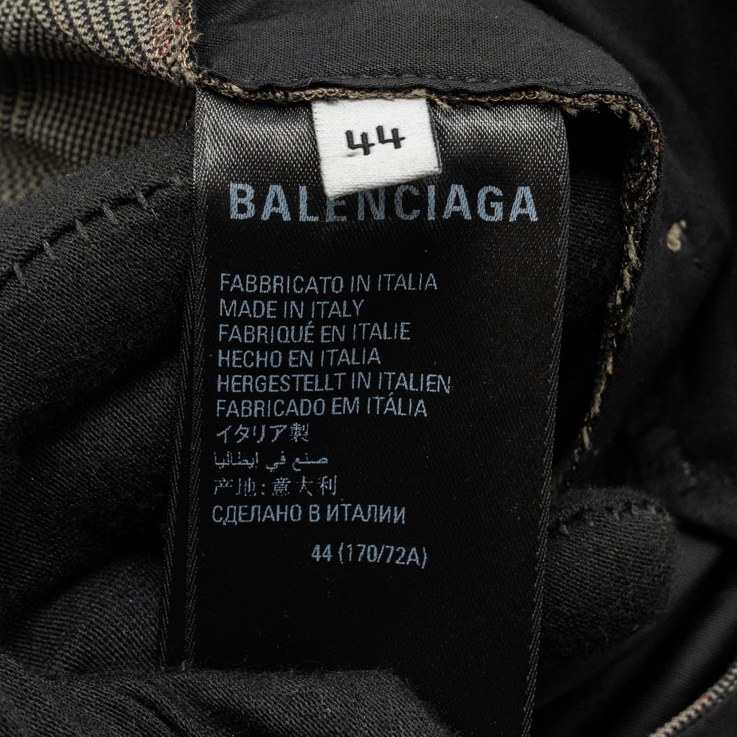 BALENCIAGA Size 44 Checked Single-Breasted Trousers Wool Dark Grey