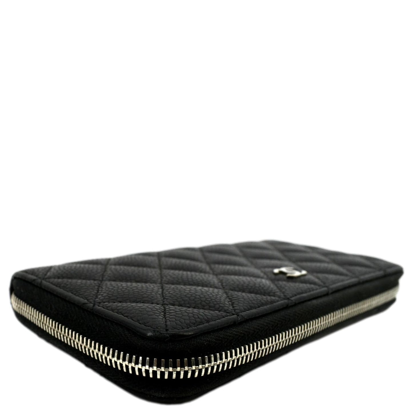 Luxury Chanel Zip Around Quilted Caviar Leather Wallet Black