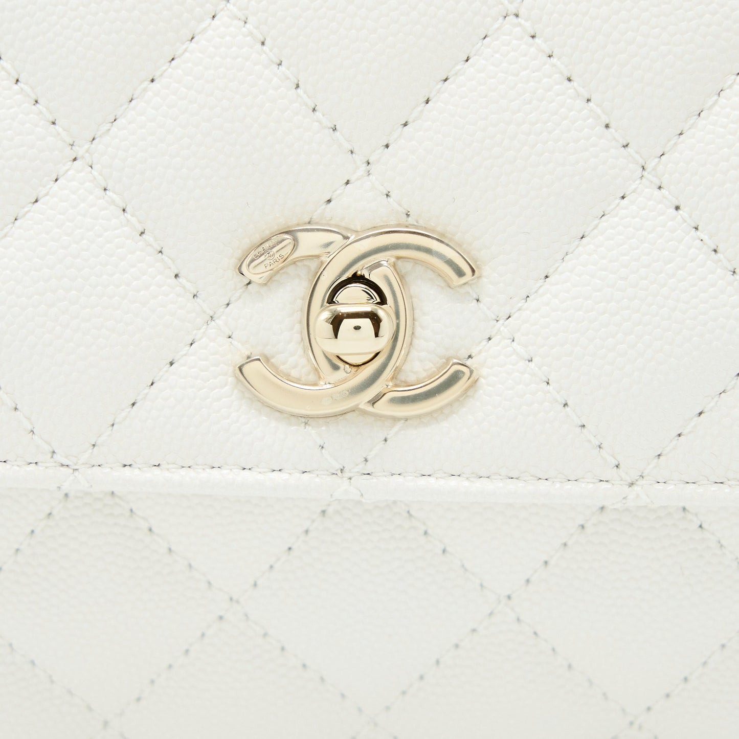Chanel Small Coco Handle Caviar White LGHW (Microchip)