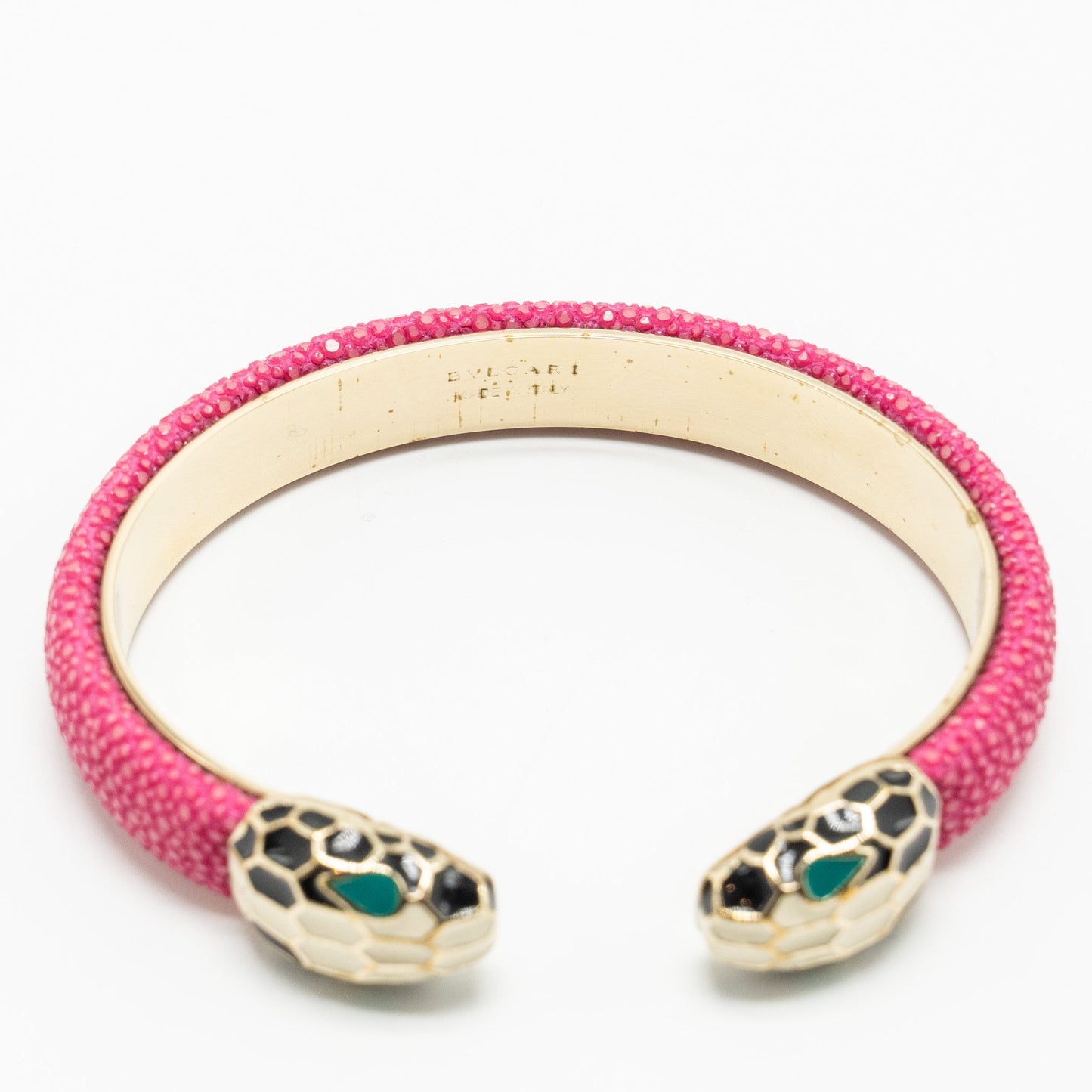Bvlgari size medium Serpenti Forever Bracelet Pink/ Galuchat Light Gold Tone