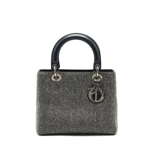 Dior Lady Dior Medium Fabric Dark Grey SHW