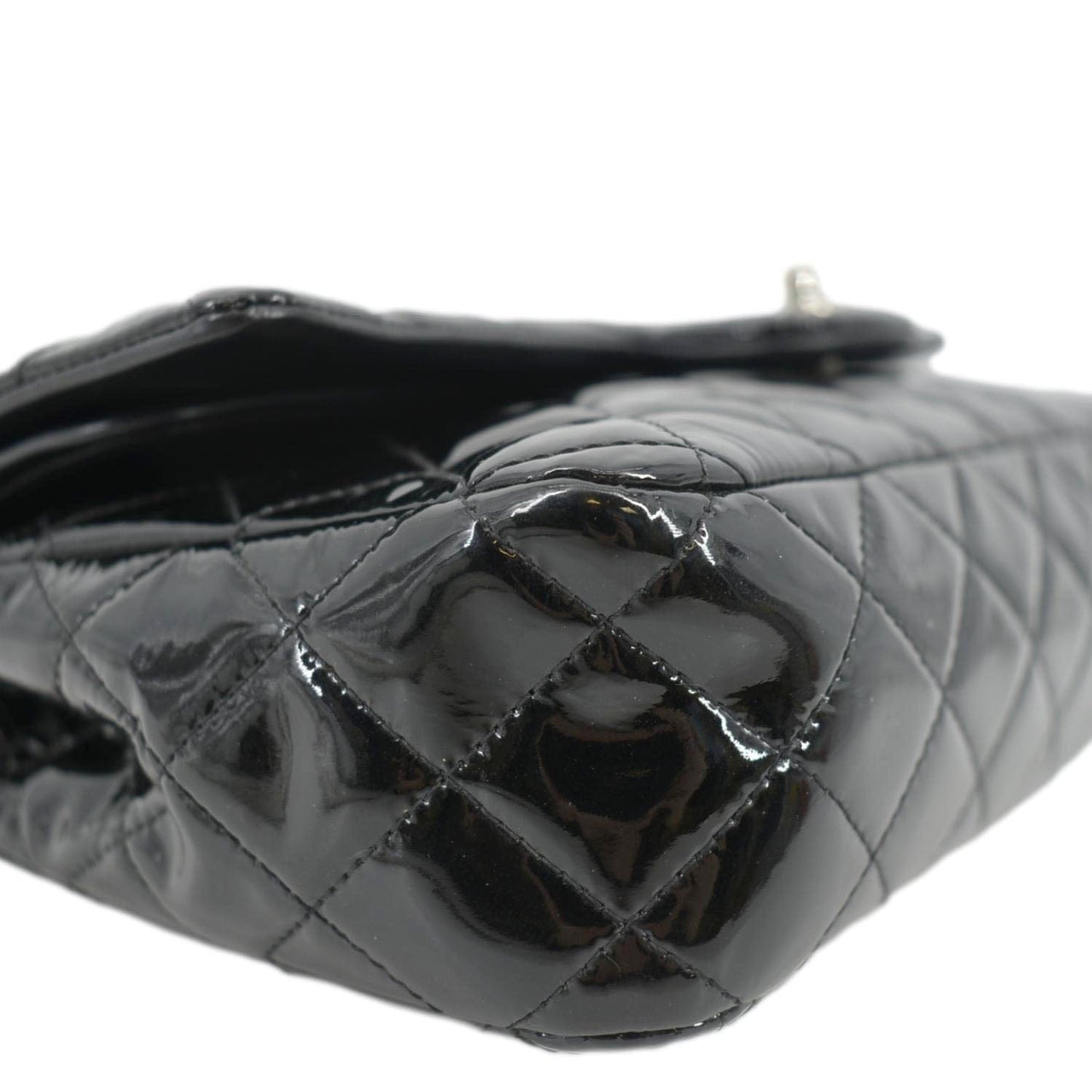 CHANEL Classic Medium Double Flap Patent Leather Shoulder Bag Black