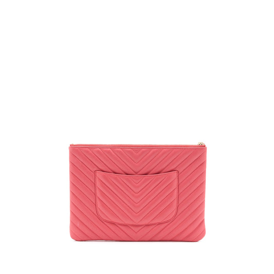 Chanel Chevron Clutch Lambskin Pink LGHW