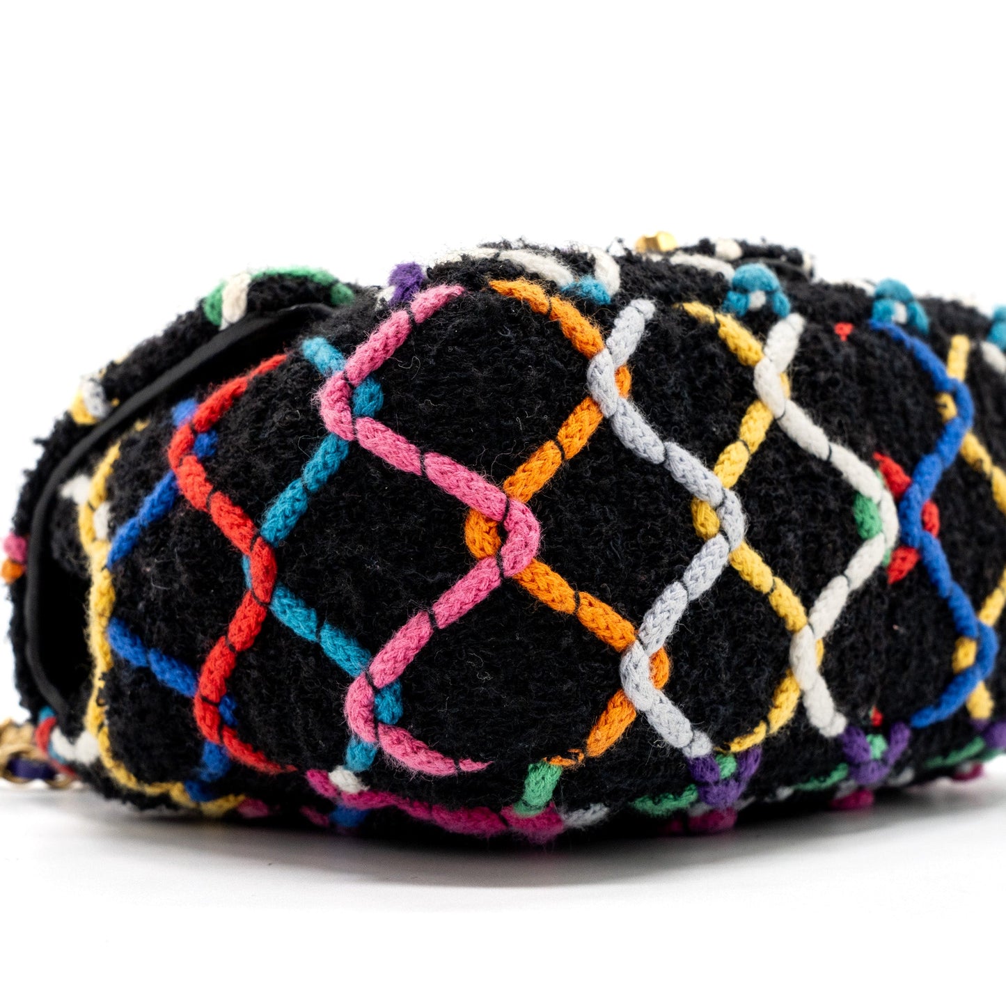Chanel 22S pearl crush mini square flap bag fabric / tweed black / multicolor GHW (microchip)