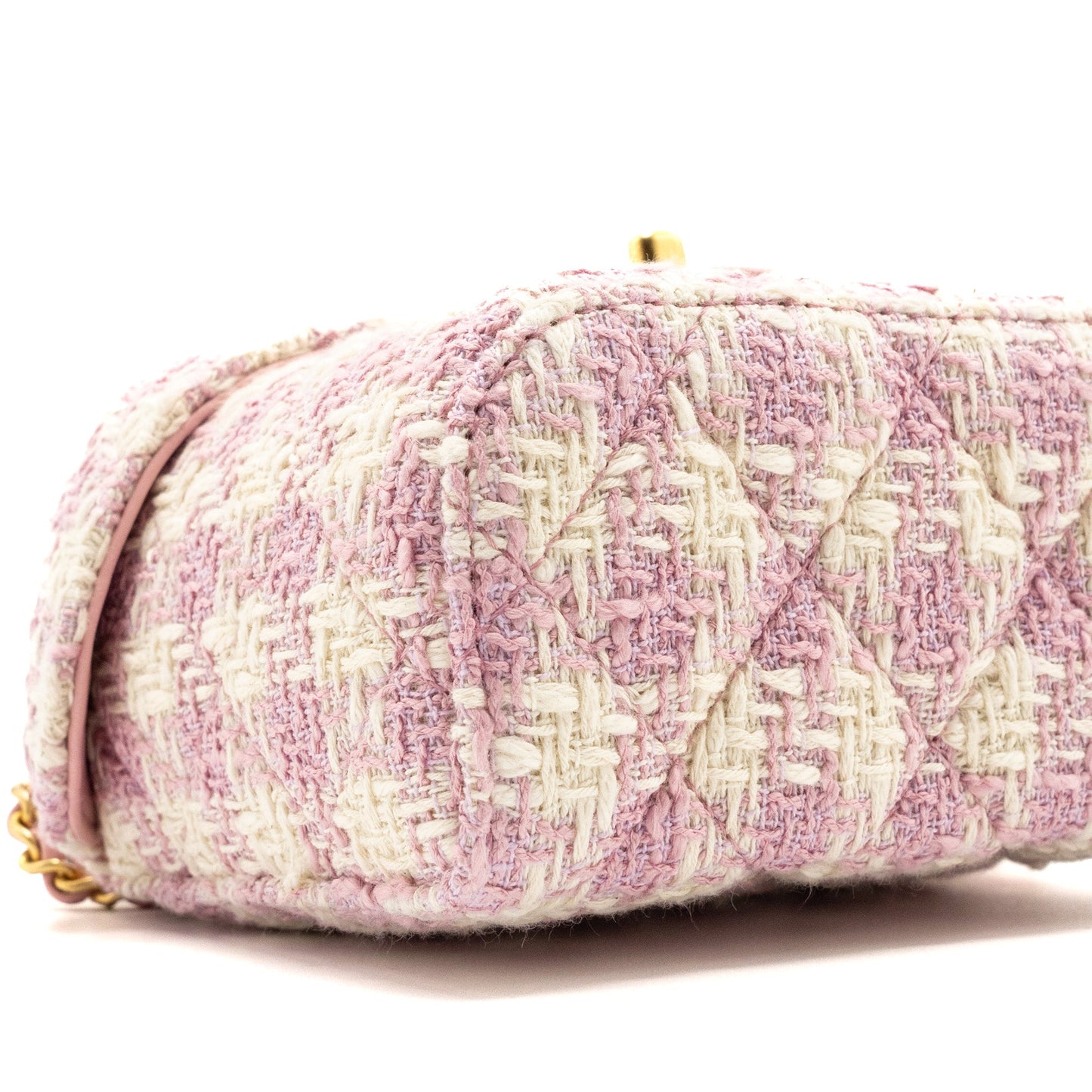Chanel 23s Top Handle Small Vanity Case With Chain Tweed/lambskin Pink Brushed GHW(Microchip)