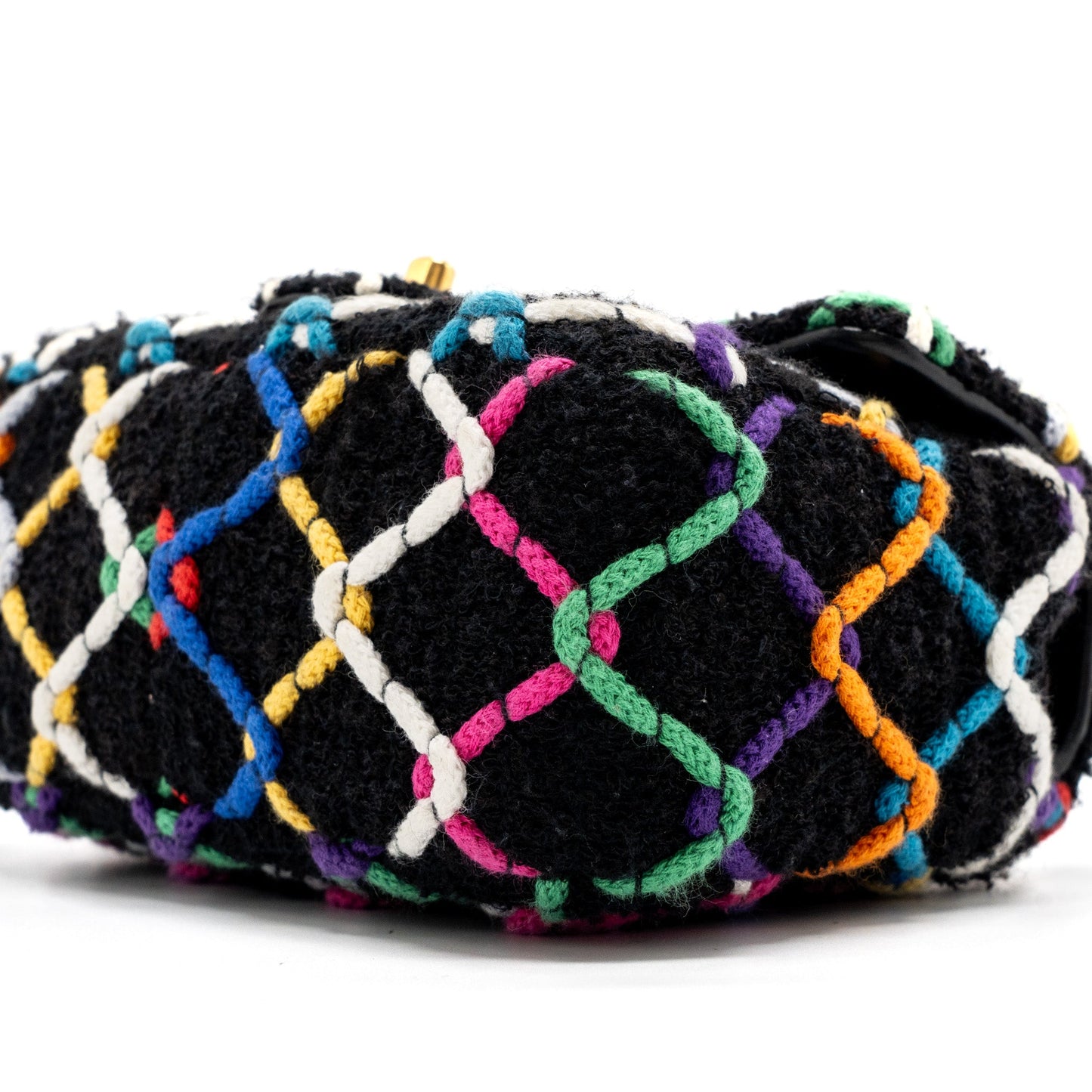 Chanel 22S pearl crush mini square flap bag fabric / tweed black / multicolor GHW (microchip)