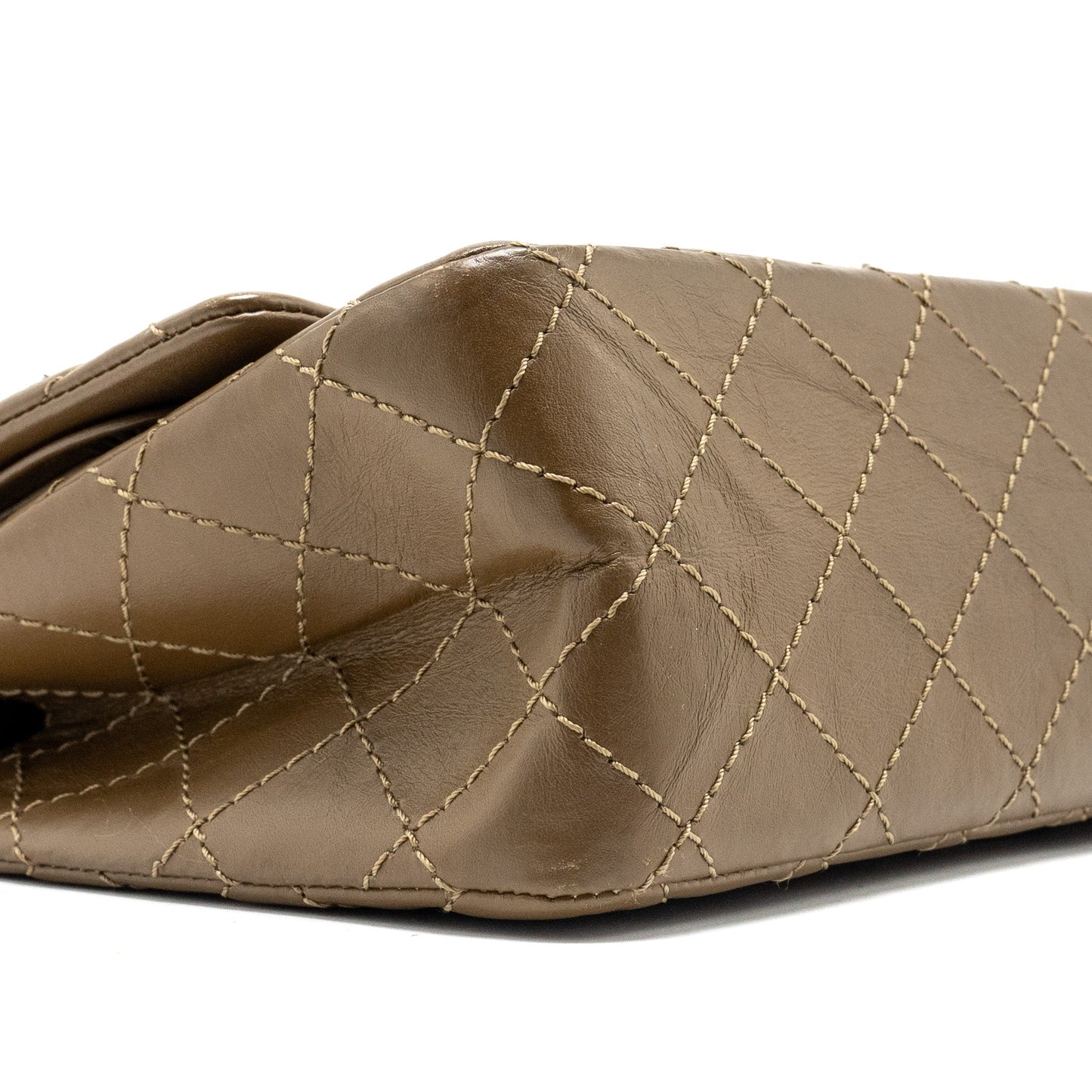 Chanel small 2.55 reissue flap bag calfskin khaki ruthenium hardware