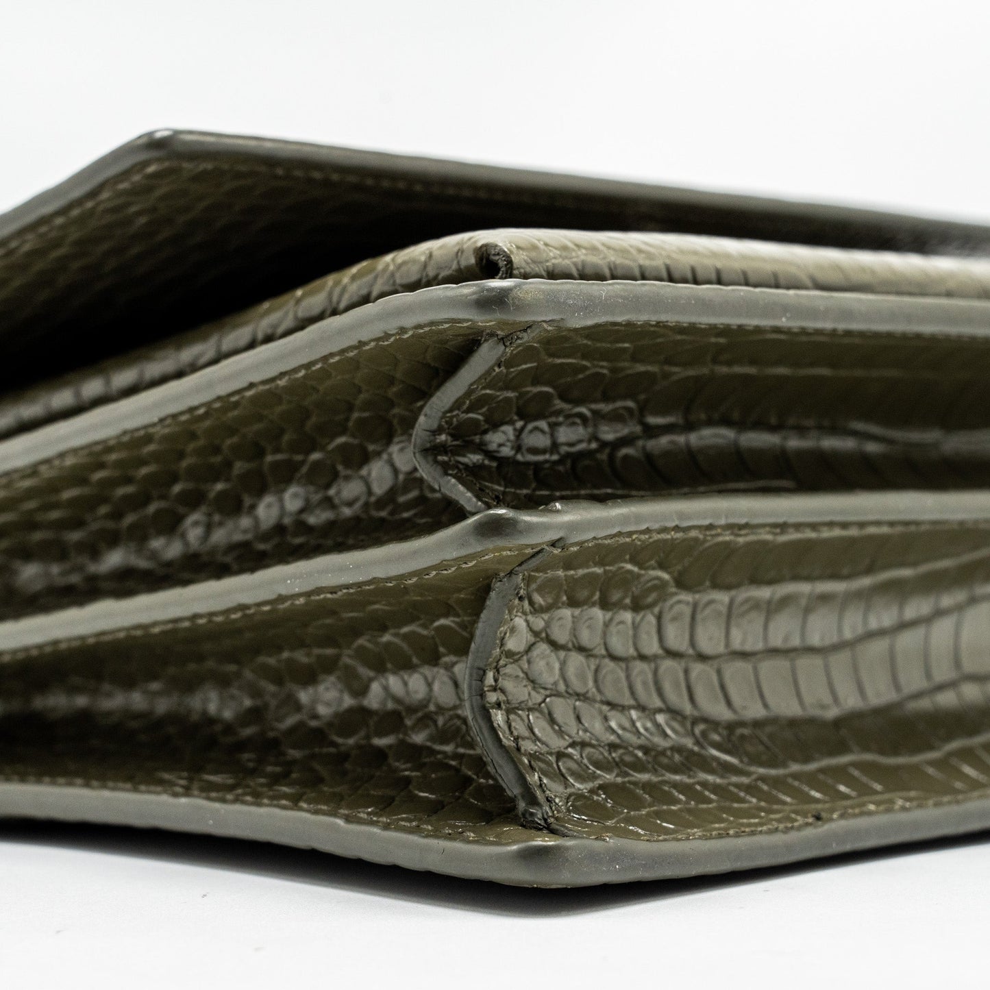 Saint Laurent/YSL Sunset Bag Croc-Embossed Calfskin Khaki SHW