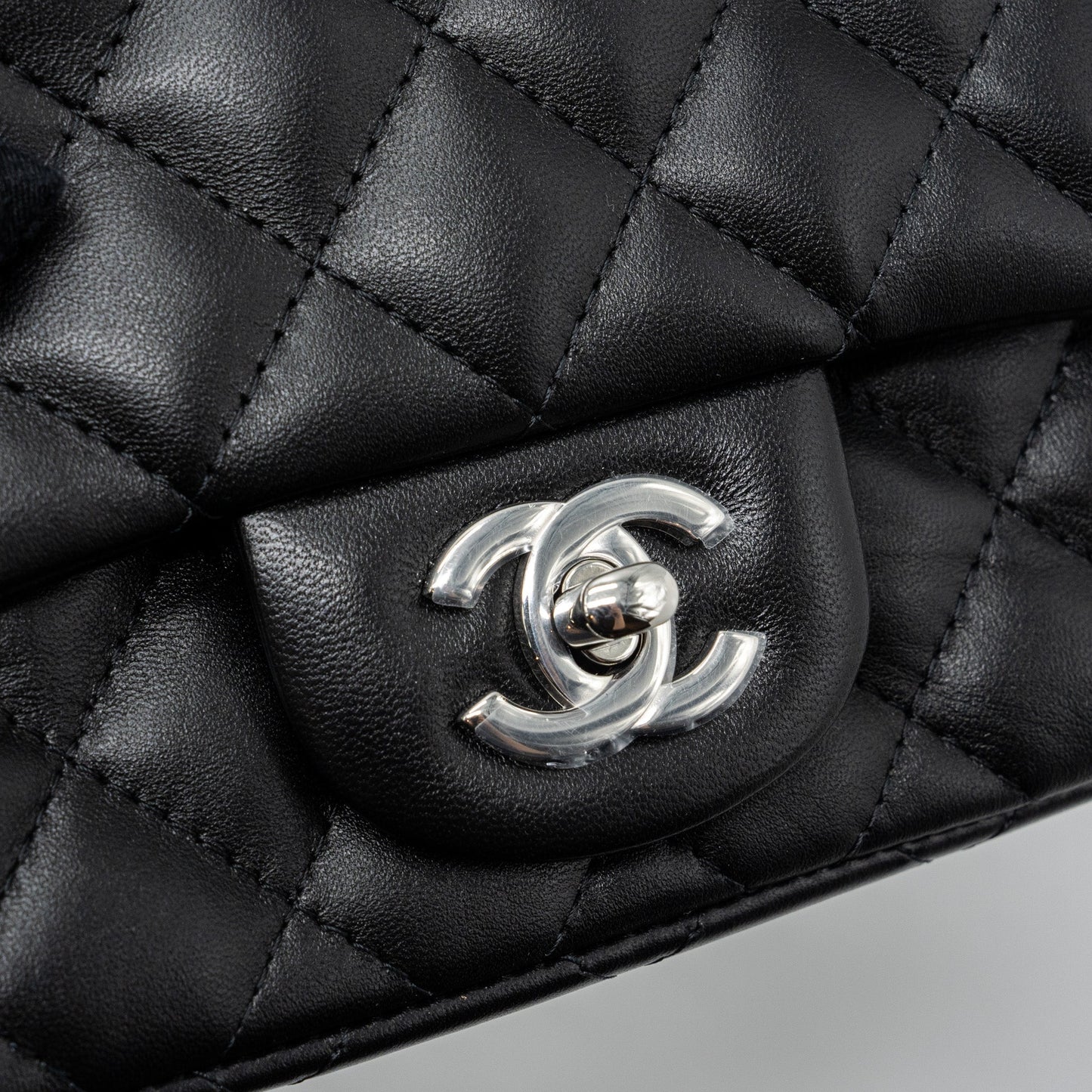 Chanel mini square flap bag lambskin Black SHW (microchip)