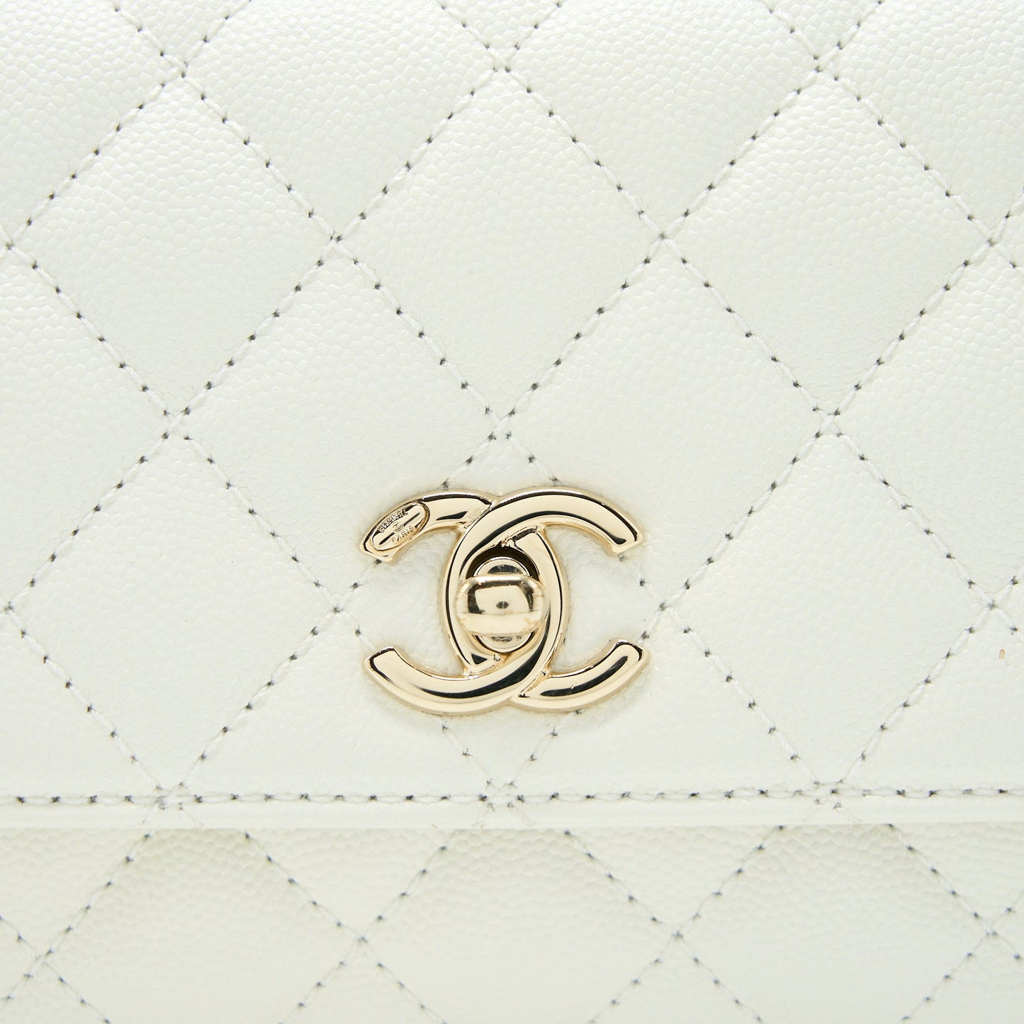 Chanel Small Coco Handle Caviar White LGHW (Microchip)