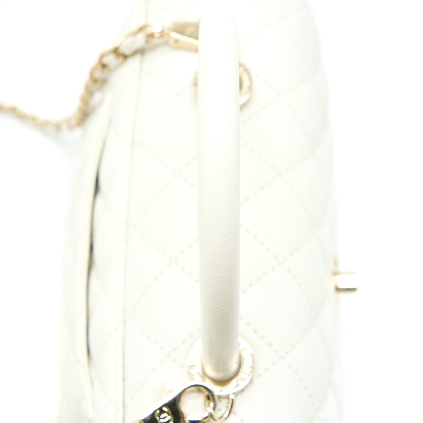 Chanel Small Coco Handle Caviar White LGHW (Microchip)