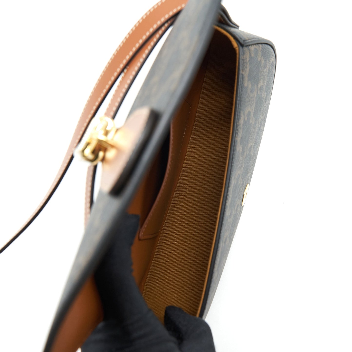 Celine Clutch On Strap In Triumphed Canvas/Calfskin Tan GHW