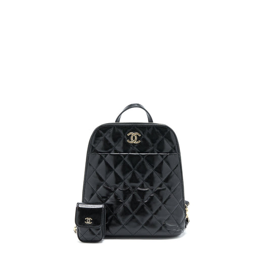 Chanel 22A Quilted Backpack Shiny Calfskin Black LGHW (Microchip)