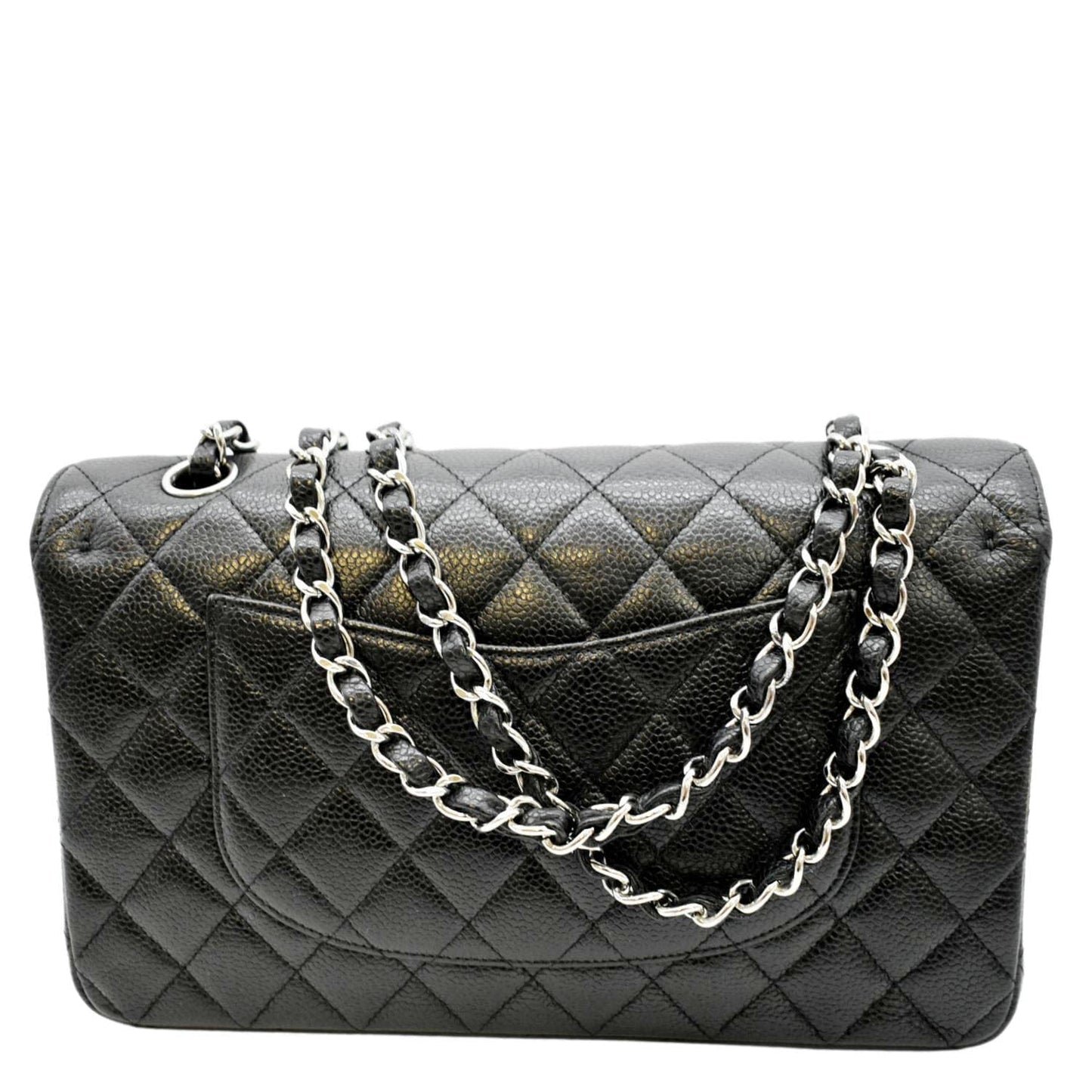 Luxury Chanel Classic Medium Double Flap Quilted Caviar Leather Shoulder Bag Black
