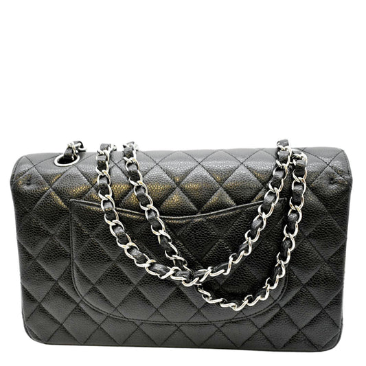Luxury Chanel Classic Medium Double Flap Quilted Caviar Leather Shoulder Bag Black