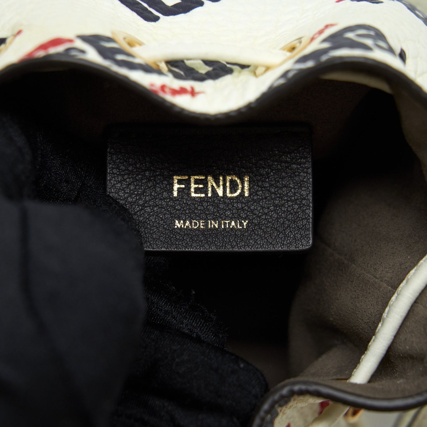 Fendi x Fila Mini Logo Mon Tresor Drawstring Bucket Bag White GHW