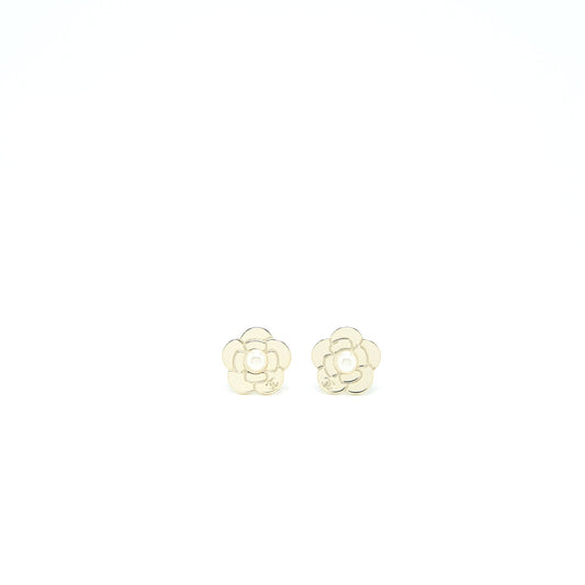 Chanel Camellia Earrings Pearl Light Gold Tone