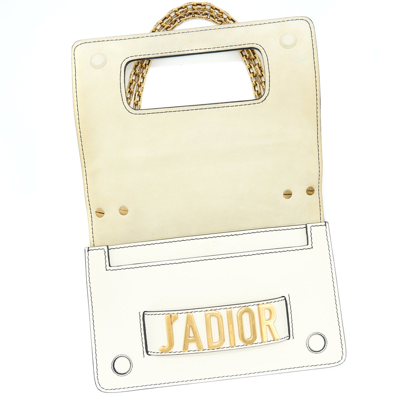 Dior Ja'Dior Flap Bag/ Clutch with Chain White GHW