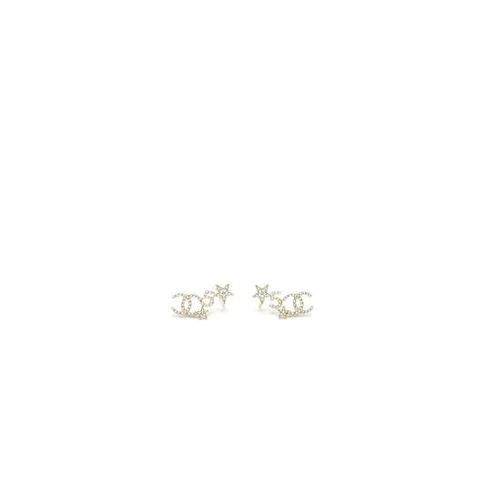 Chanel CC Logo No.5 Star Earrings Crystal Light Gold Tone